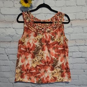 Dana Buchman Red and Brown Floral Blouse